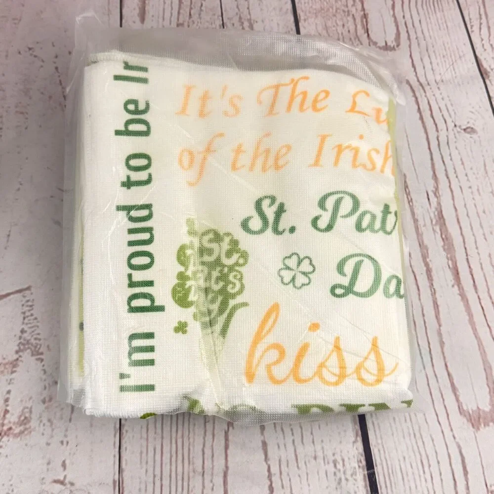 Whaline 4 Pack St Patrick's Day Kitchen Towels Green Shamrock Dish Hand Towels